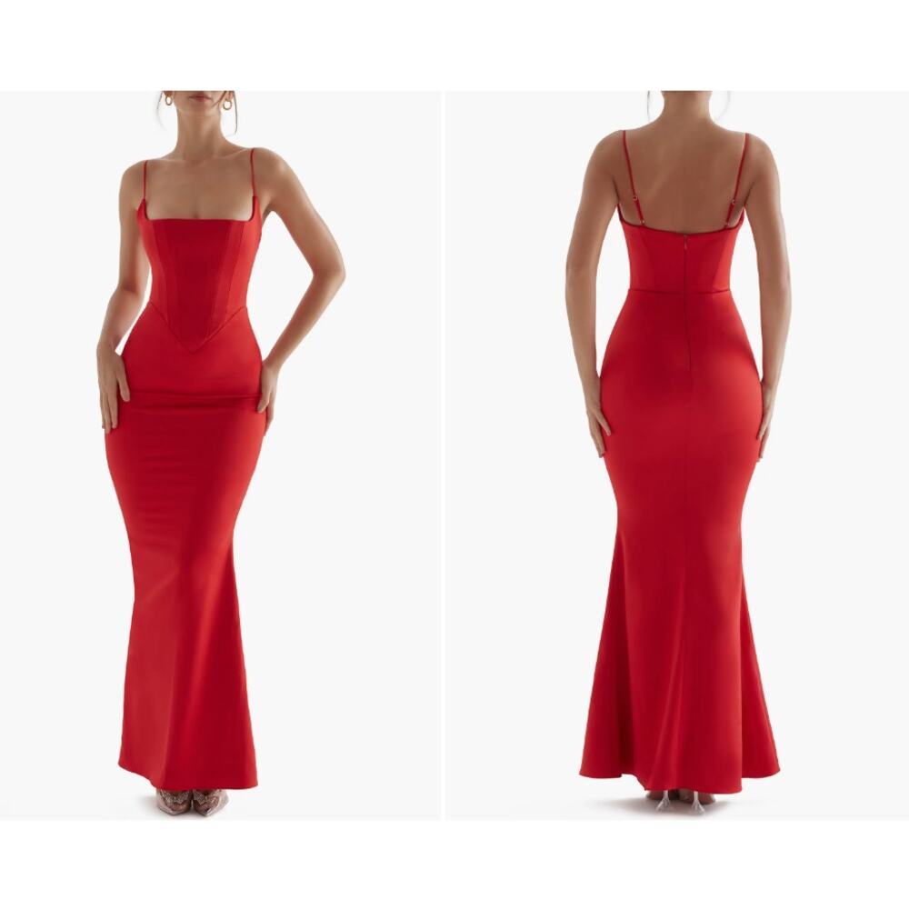 💄House of CB ~Olivette~Red Rose 🌹 Satin | Corset Maxi Dress | NWT | XS